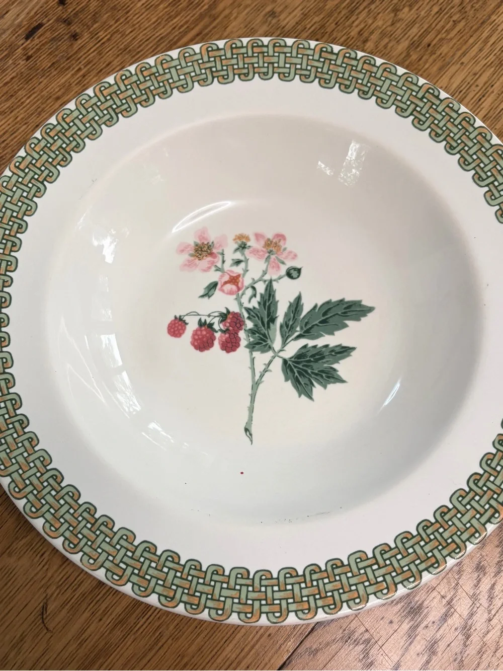 White Ceramic Fruit-Pattern Dinnerware Bowl with Green Trim